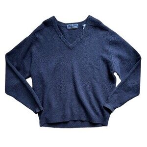 Vintage John Ashford Woolmark 100% Lambswool Blue V-Neck Sweater Men size Large